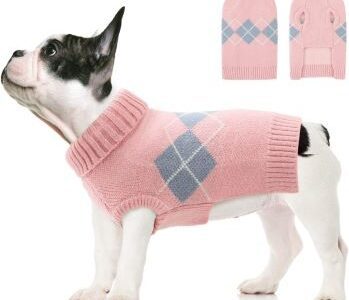 Chaleco jersey de cuello alto para perros color rosa