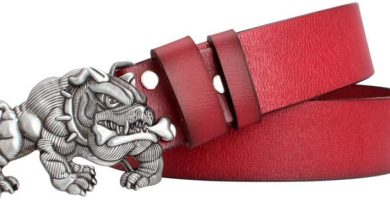 Cinturon bulldog ingles cuero rojo