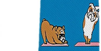 Corbata azul de seda con bulldog ingles yoga