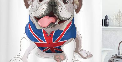 Cortina de ducha bulldog ingles con bandera britanica
