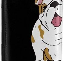 Funda de cuero sintetico para pasaporte con bulldog ingles blanco